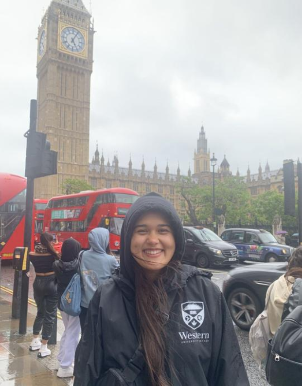 Danielle Paul pictured in front of the Big Ben clocktower in
London England while travelling on a study exchange in
July 2023.